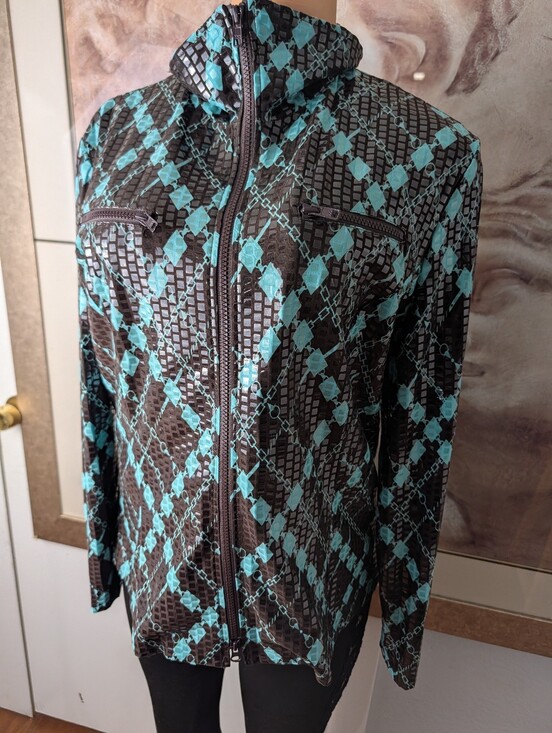Nabi Jackets & Blazers - NABI Ladies Turquoise Brown Argyle Diamond Print Jacket EUC, Light Size XL